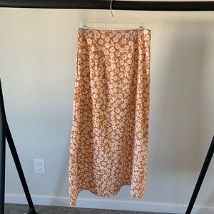 Orange floral skirt - size small / full length if petite, midi if not